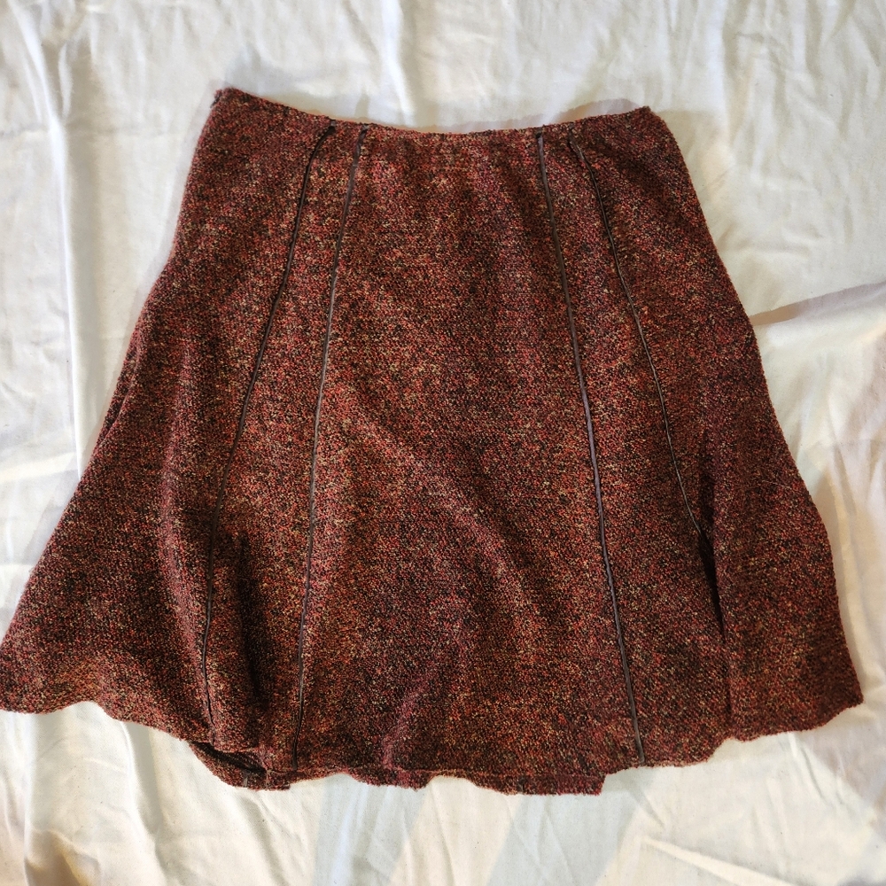 Coldwater Creek Tweed A Line Skirt XL 18 Brown Red Fall Winter